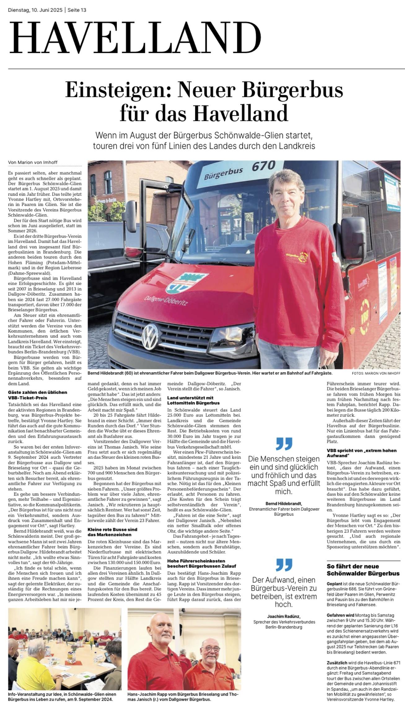 Bürgerbusse im Havelland – unterwegs für die Menschen Bild