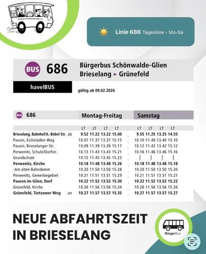 Neue Abfahrtszeit in Brieselang: Schüler erreichen jetzt besser den Bürgerbus! 