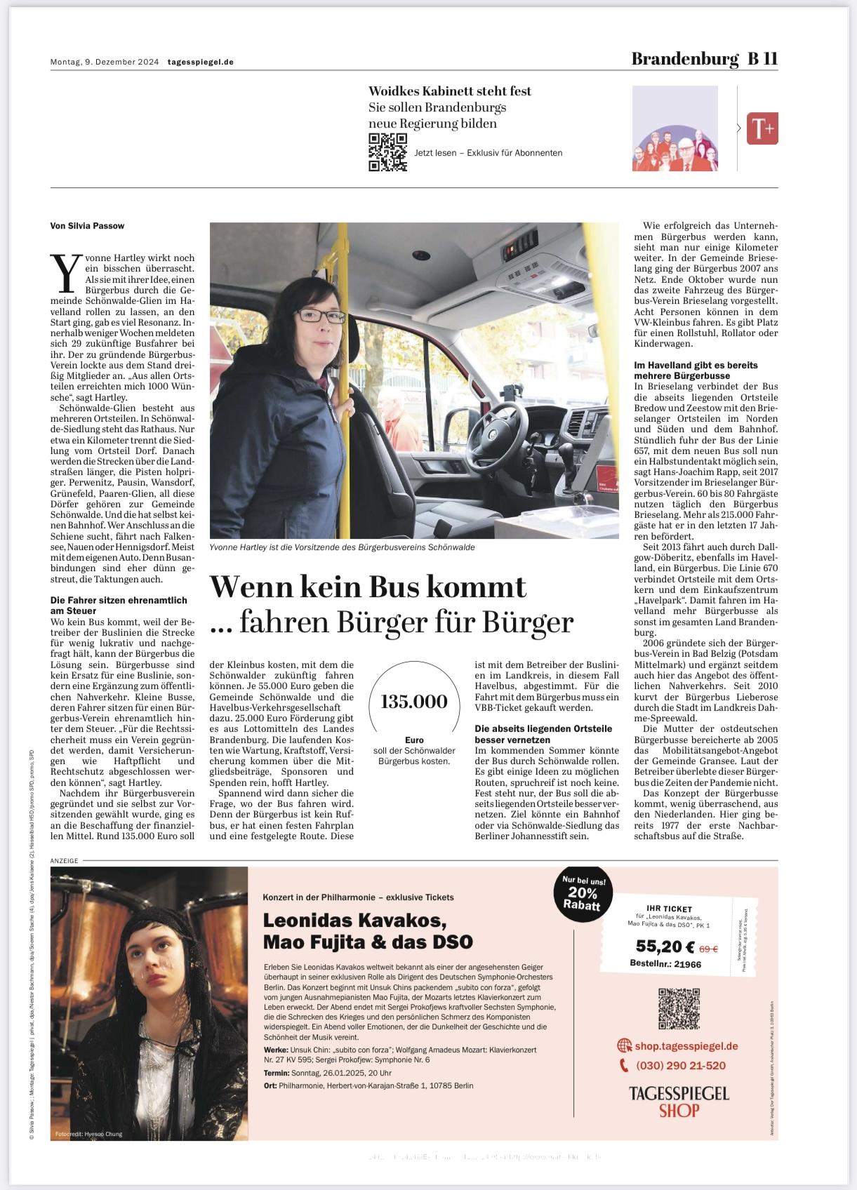 Bürgerbus Schönwalde-Glien im Tagesspiegel Bild