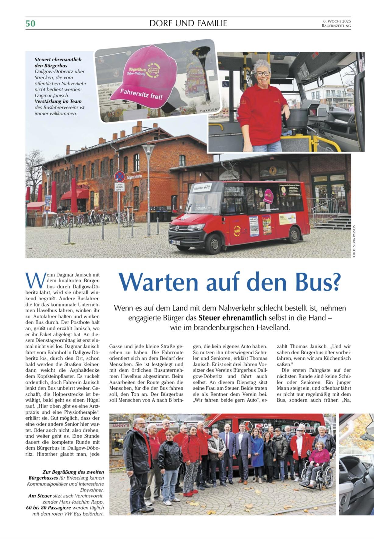 Bürgerbus Schönwalde-Glien in der Bauernzeitung Bild